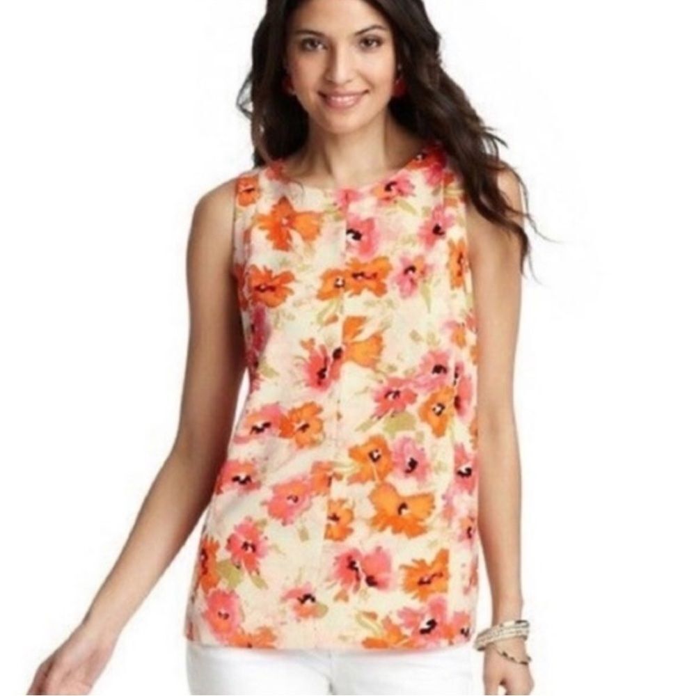 Ann Taylor Loft Floral Sleeveless Top - Orange and Pink Sz L